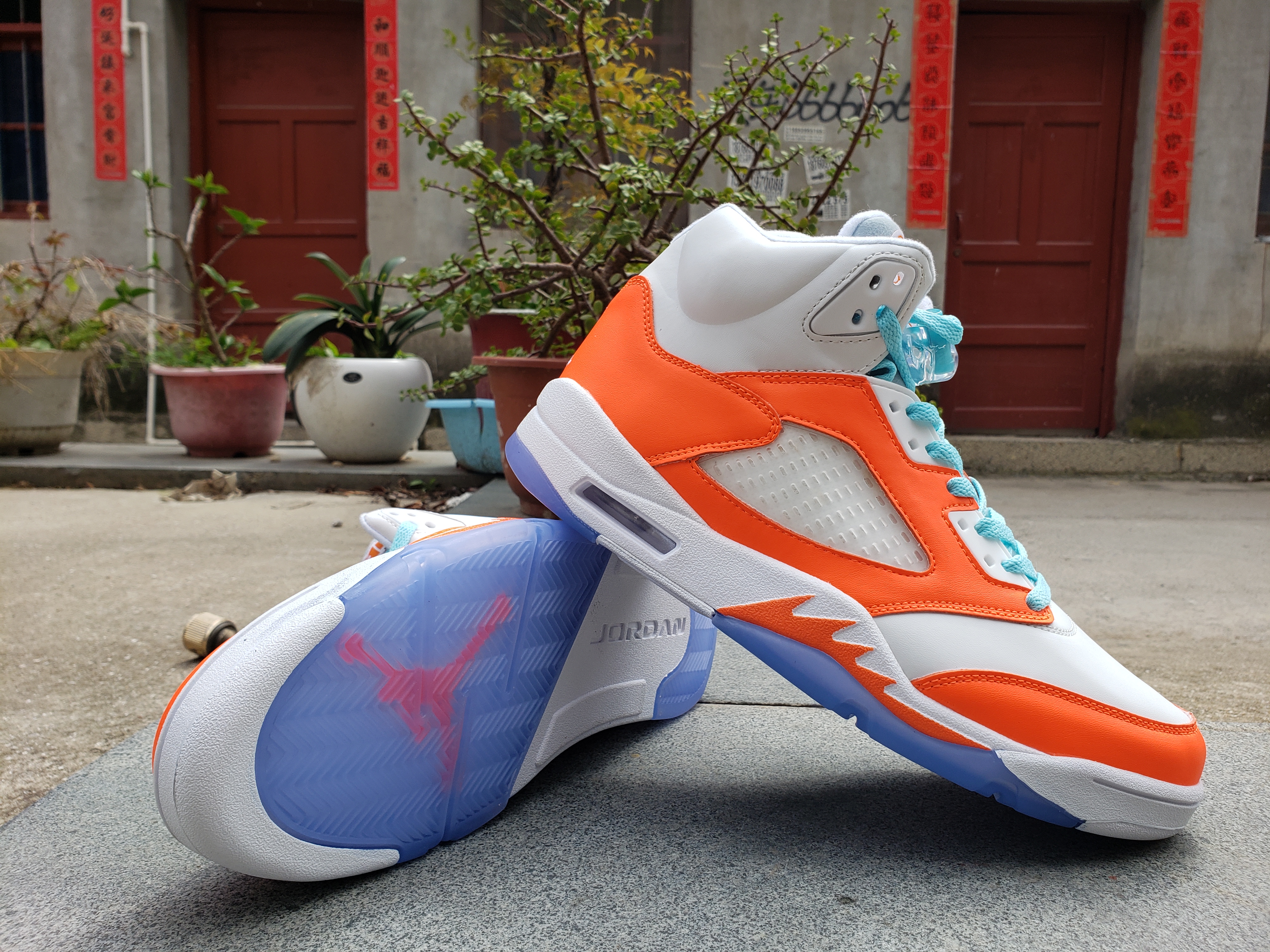 New 2022 Air Jordan 5 Retro White Orange Jade Blue Shoes - Click Image to Close